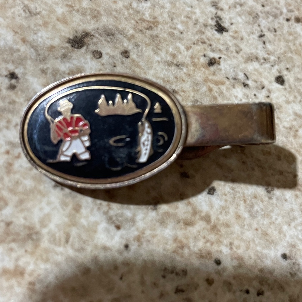 Vintage Fly Fishing Black Enamel Gold-Tone Tie Clip Clasp
